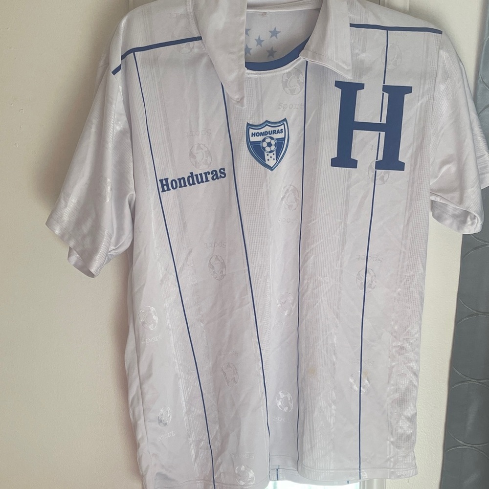 White and Blue Soccer Jersey